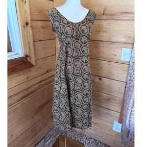 Vintage Organic Cotton Block Print Dress Small Brown Paisley Midi Maiwa Boho Gol